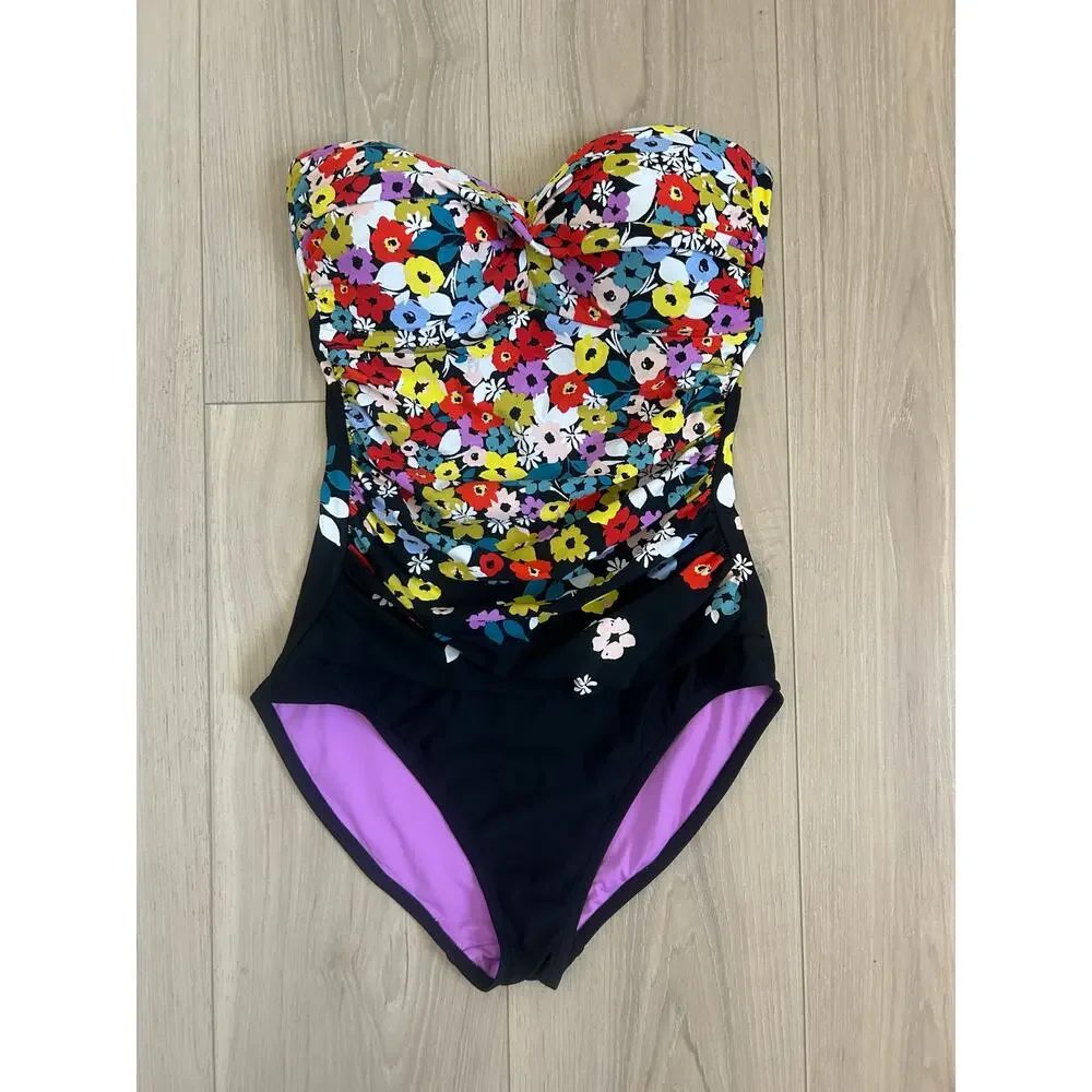 Anne Cole Floral Twist Front Shirred One Piece Swimsuit Size 8